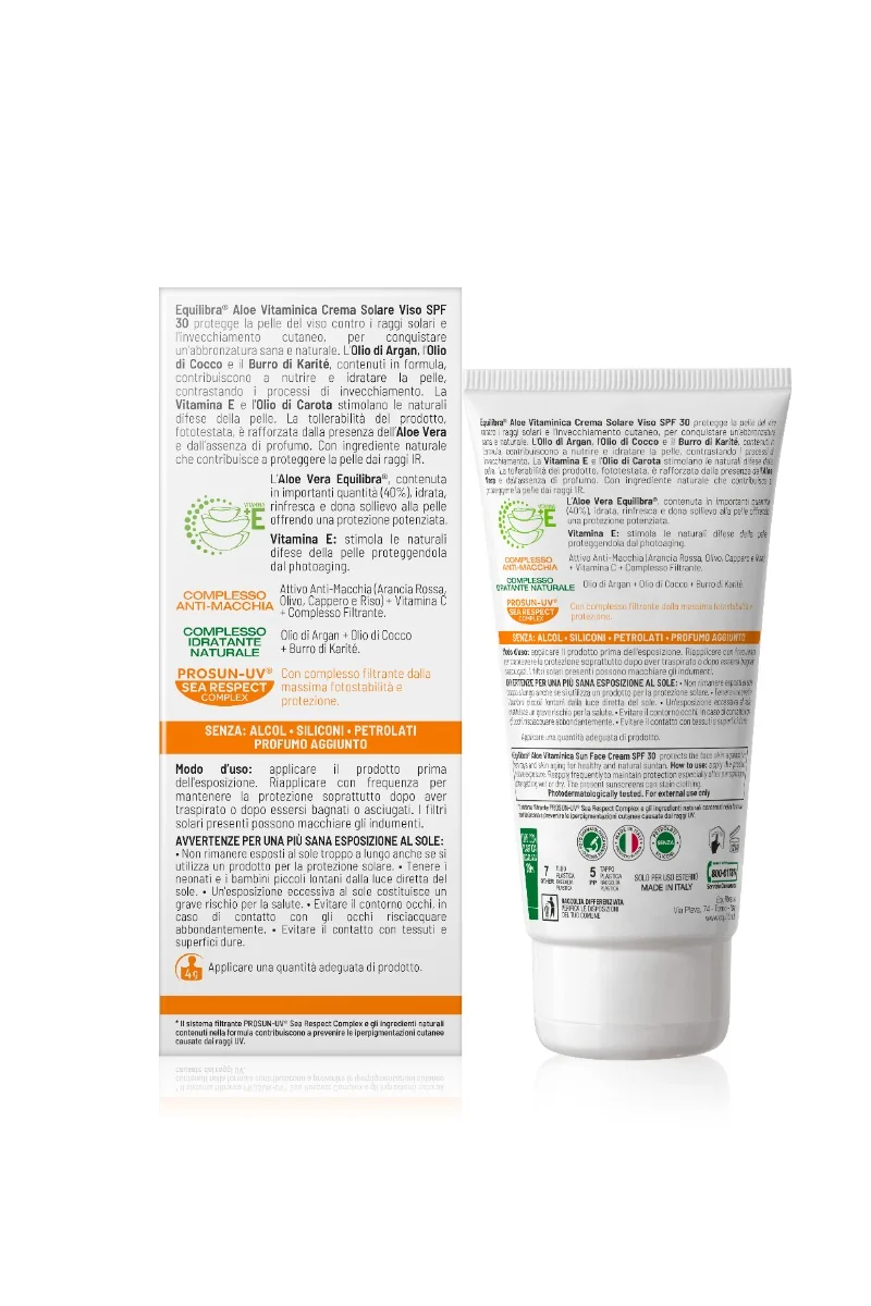 Equilibra Crema Solare Viso Vitaminica SPF 30 Protezione Solare Viso