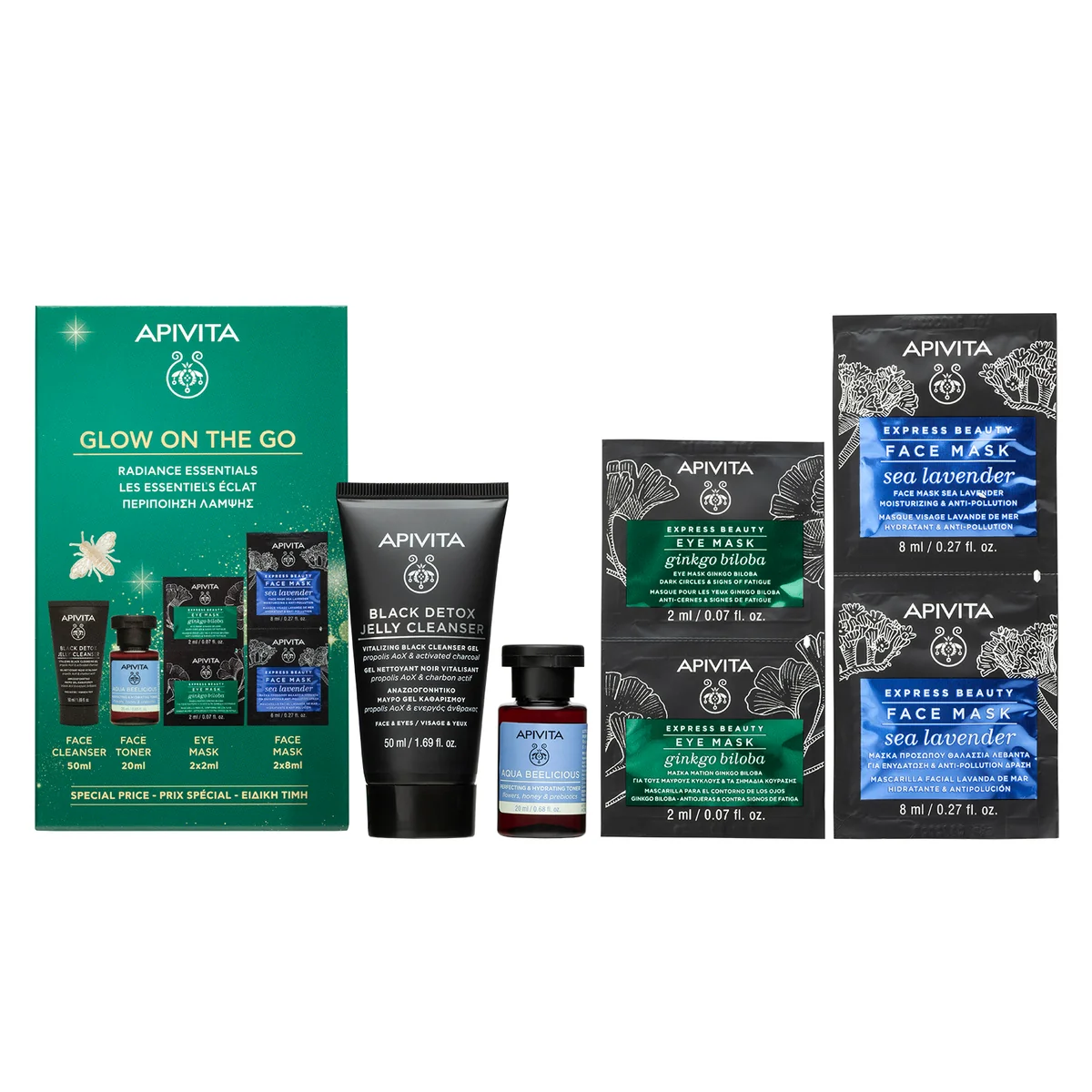 Apivita Pro Xm Mini Black Detox + Mini Aqua Beelicious Tonic + 2 Express Beauty