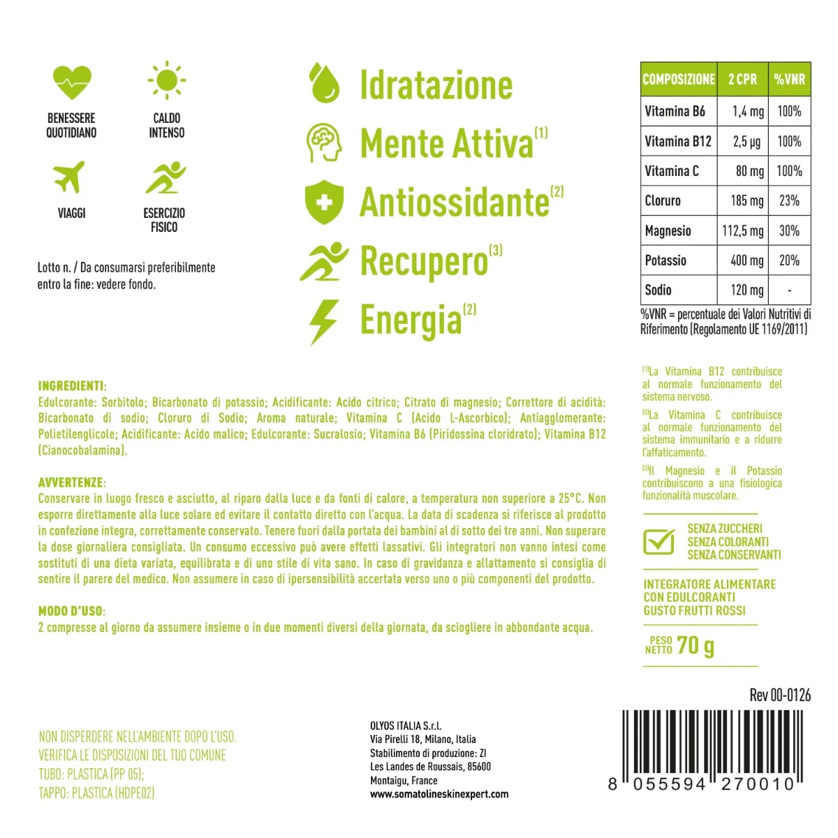 Somatoline Hydrop Mango & Frutto Della Passione 20 Compresse Effervescenti Con Vitamine del Gruppo B