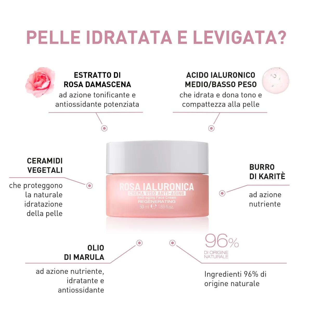 Equilibra Rosa Ialuronica Crema Viso Anti-Aging 50 Ml Crema Antietà