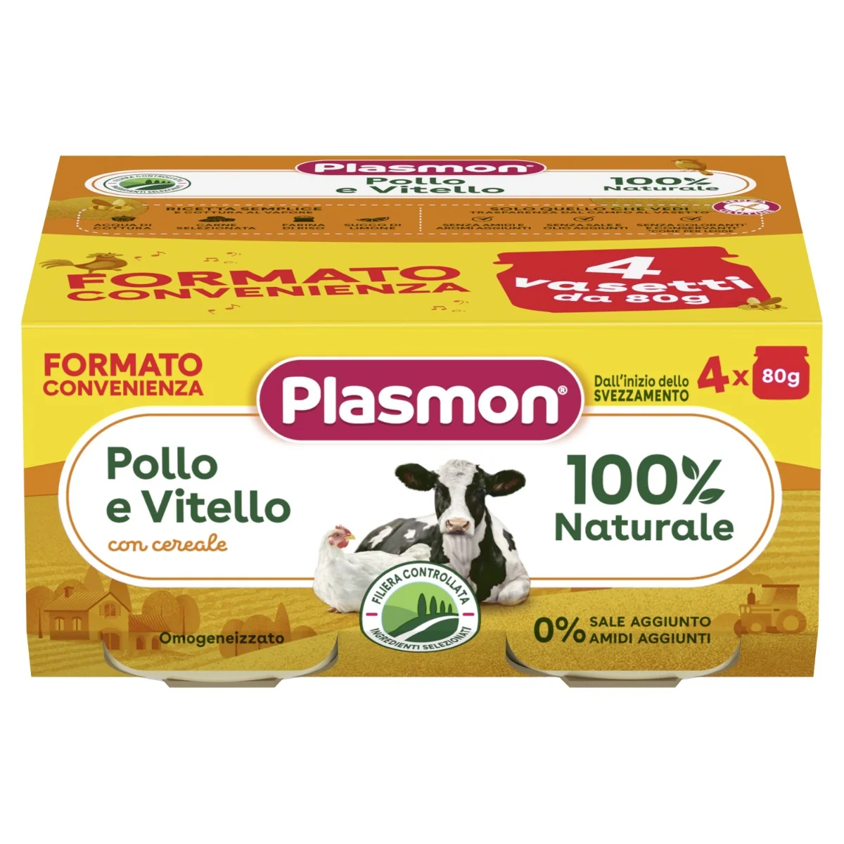 Plasmon Omogeneizzato Pollo - Vitello 4 x 80 g Alimento per l'infanzia