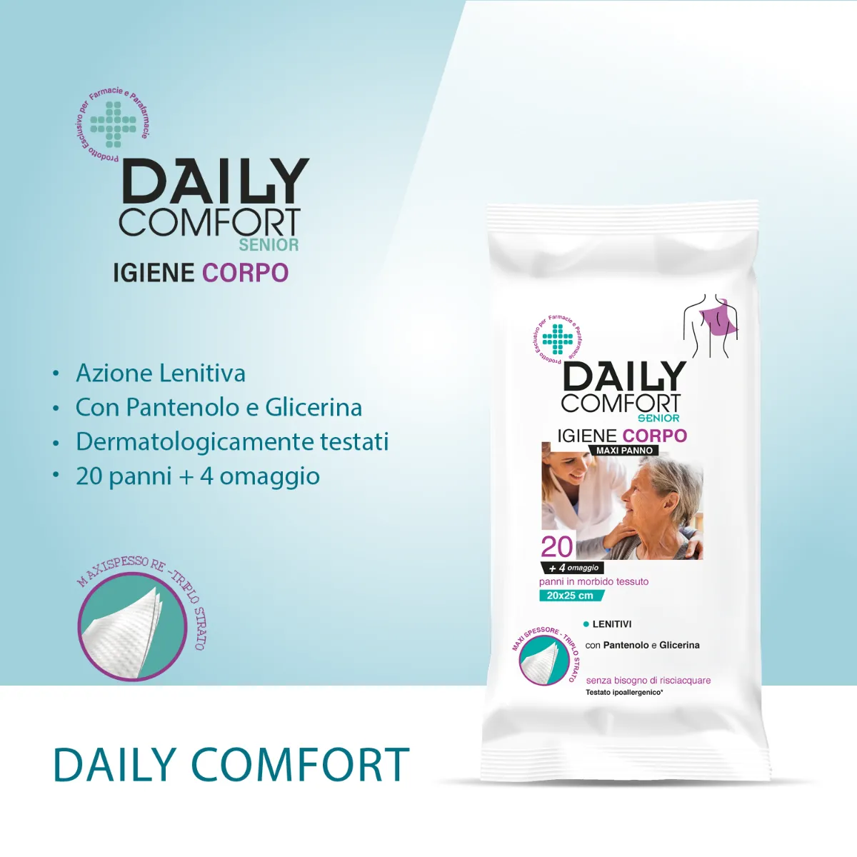 Daily Comfort Senior Panni Igiene Corpo 20 Pezzi Azione Igienizzante