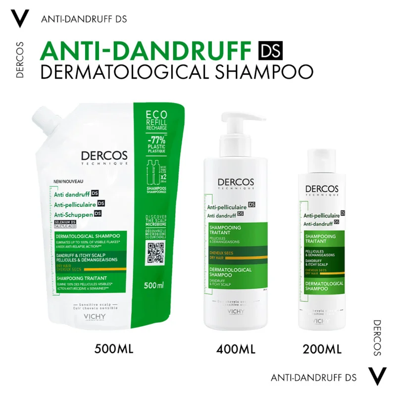 Dercos Shampoo Anti-forfora DS capelli secchi 390 ml Allevia Prurito