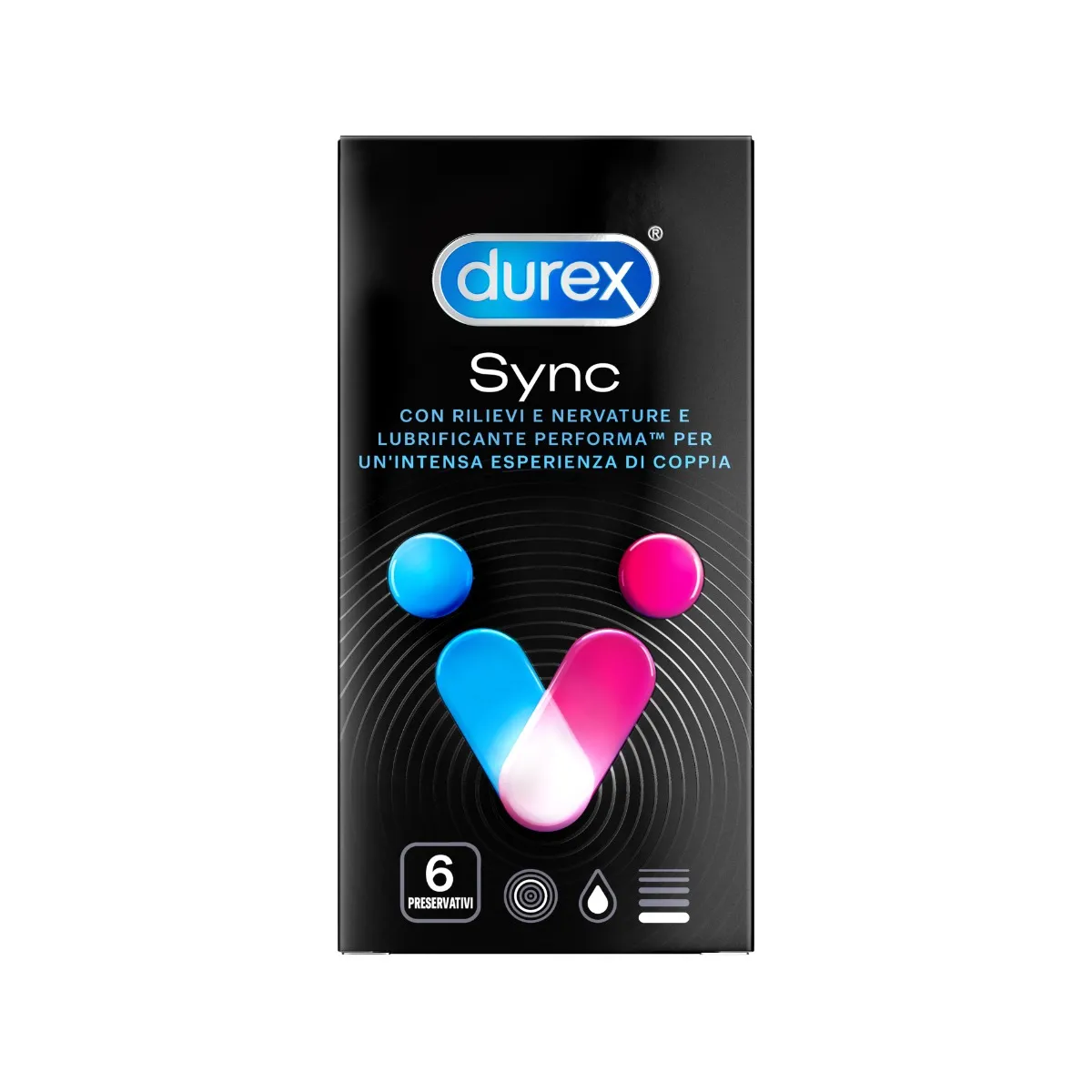 Durex Sync Preservativi Ritardanti e Stimolanti 6 Pezzi Ideato per la Coppia