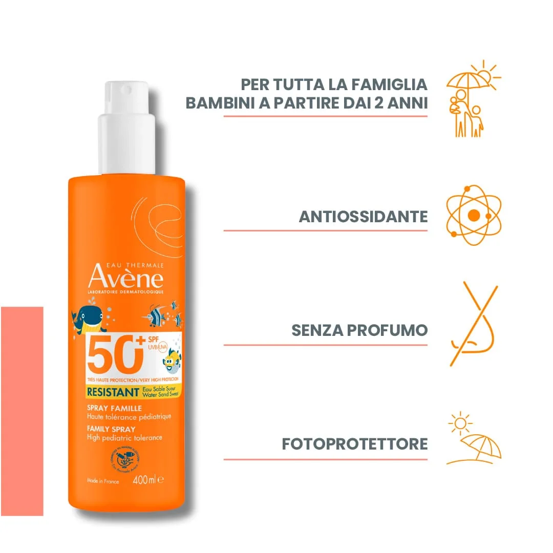 Avène Spray Famiglia Protezione Molto Alta SPF 50+ 400 ml Pelle Sensibile di Tutta la Famiglia