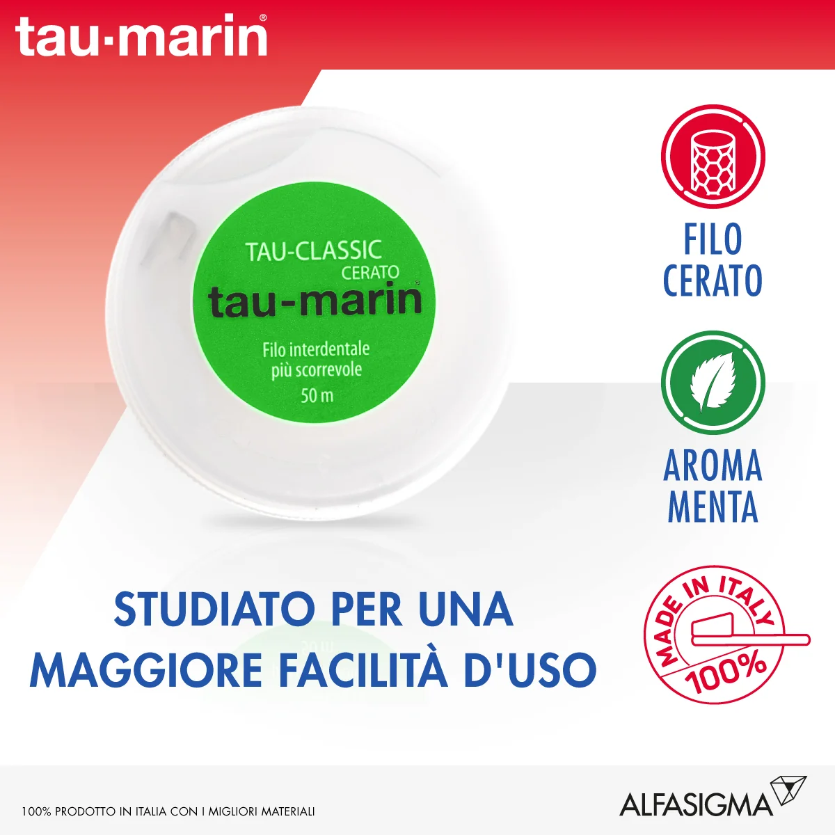 Tau-marin Tau Classic Filo Interdentale Cerato 50 m Aroma menta