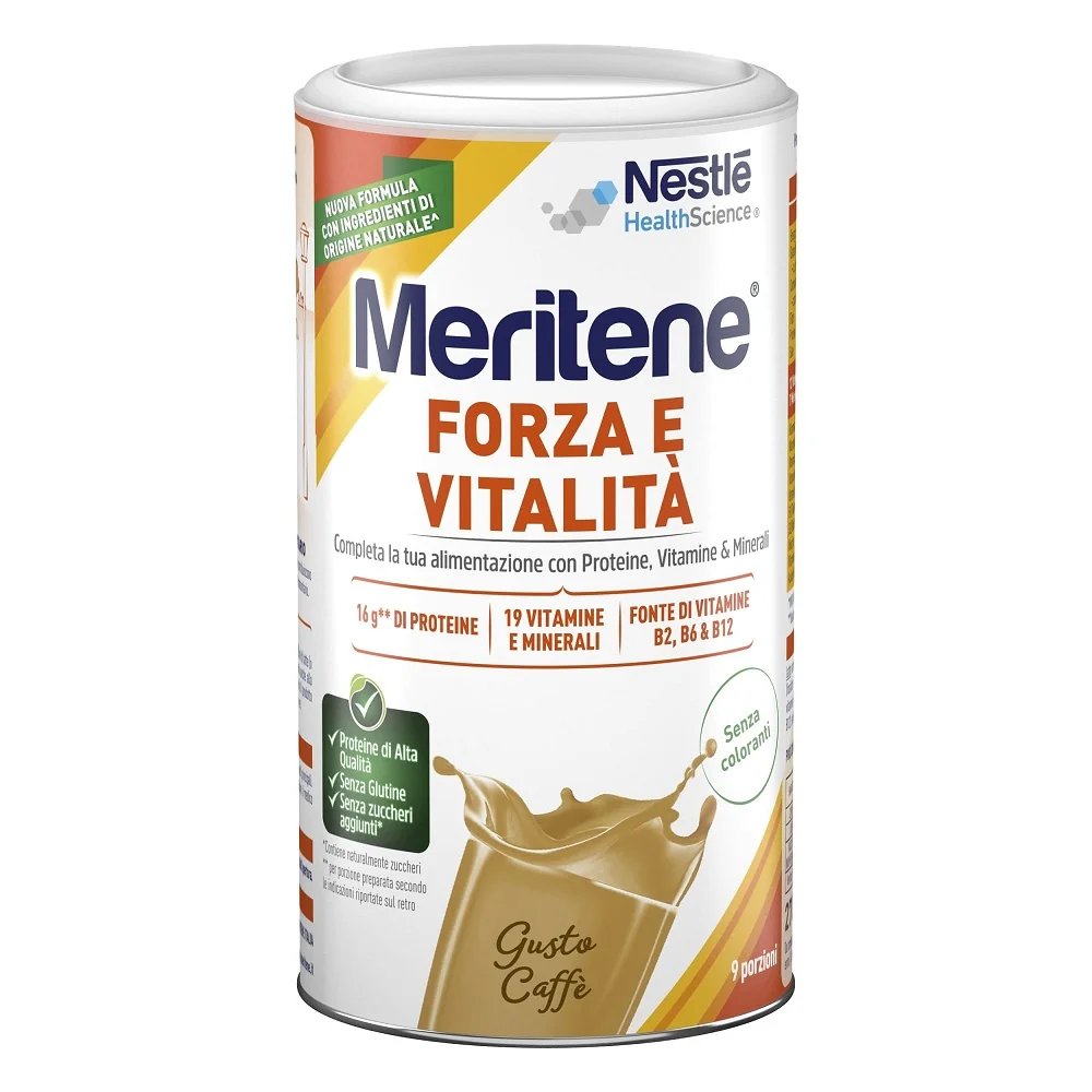 Meritene Forza e Vitalità  Polvere Caffè Integratore Proteine Vitamine e Minerali 270 g Disfagia e Malnutrizione