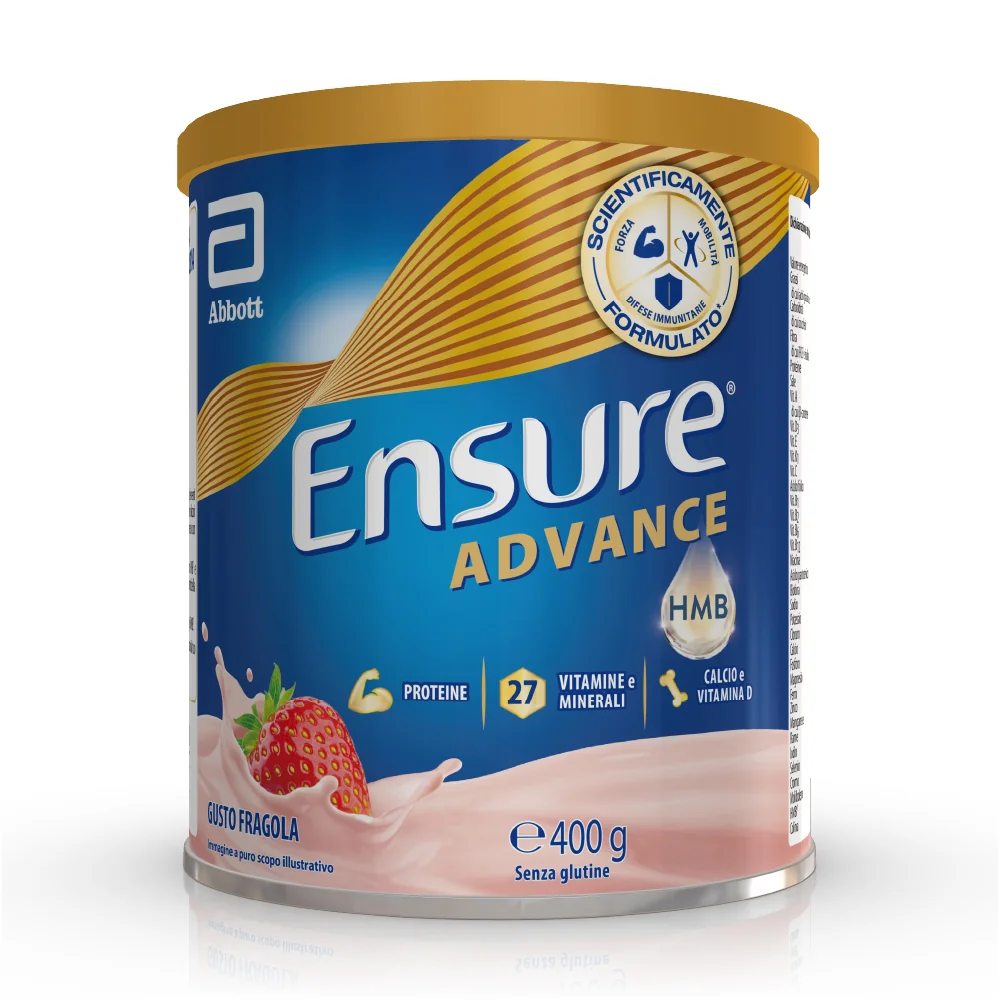 Ensure Advance 400 g Gusto Fragola Integratore Alimentare Proteico e Multivitaminico con HMB Formato Polvere
