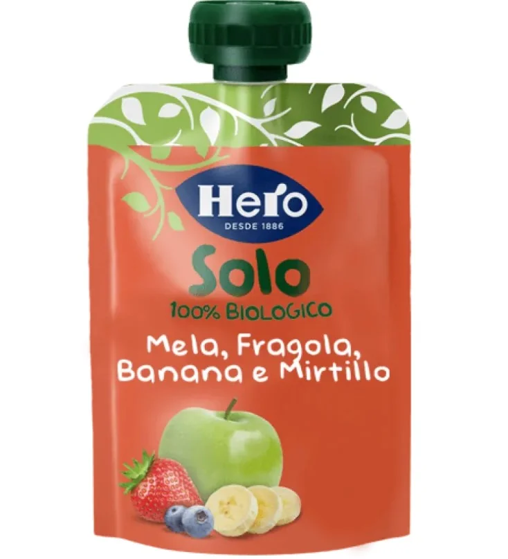 Hero Solo Frutta Frullata Mela Banana Fragola E Mirtillo 100 g 100% Bio