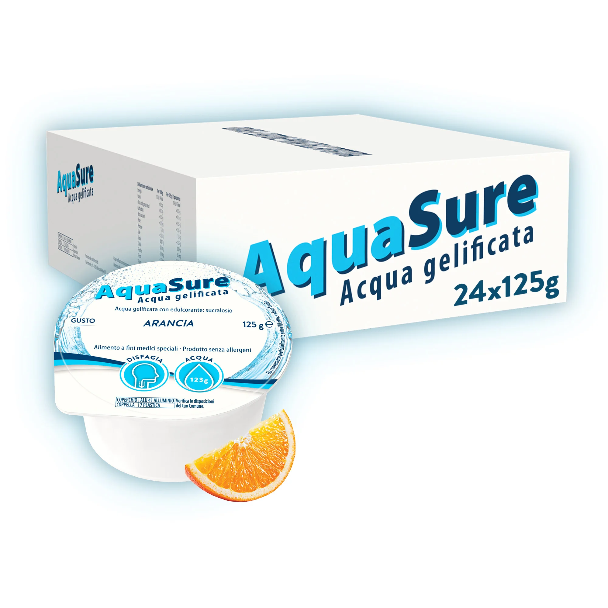 Aquasure Acqua Gelificata Edulcorata Arancia 24 Pezzi da 125 g Idratazione