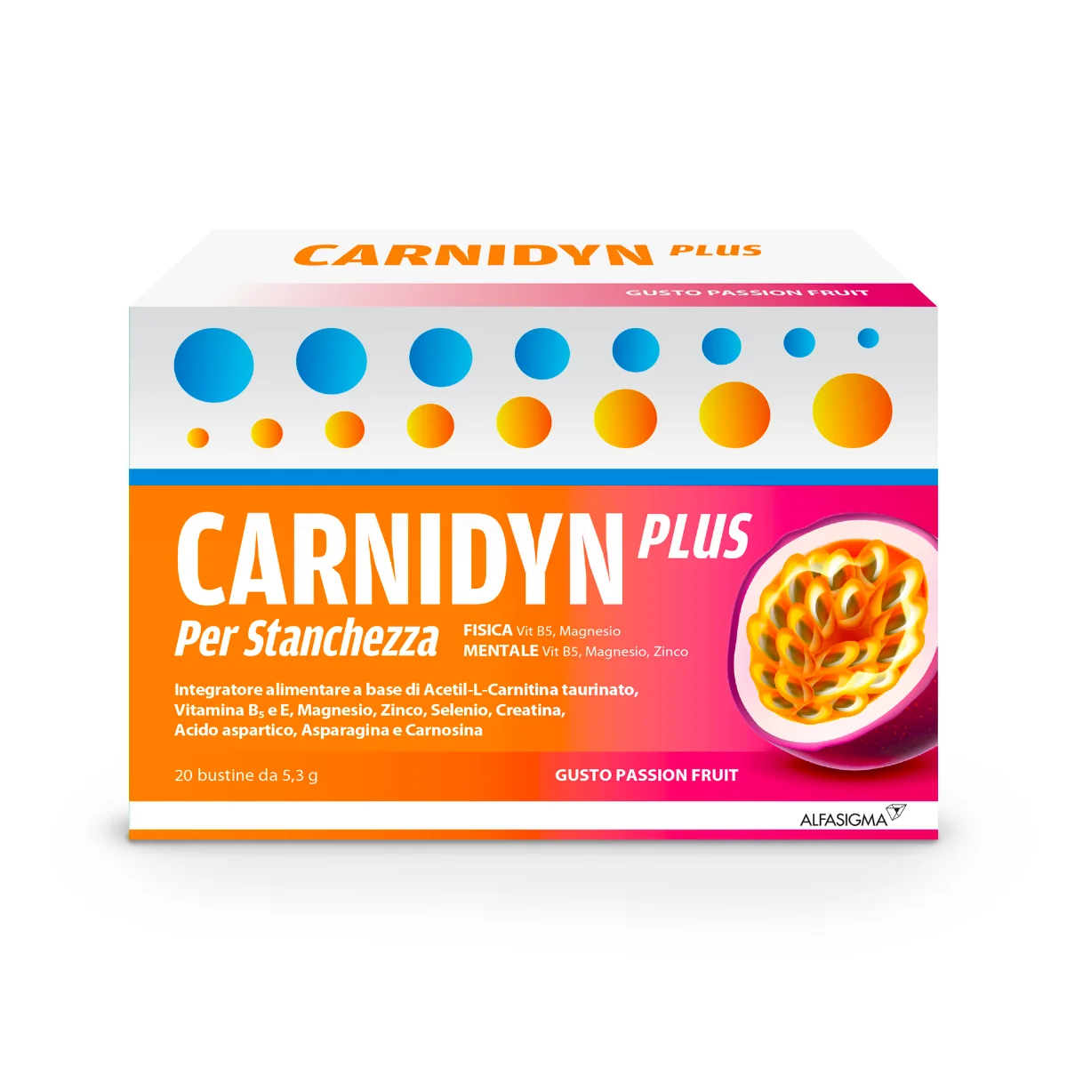 Carnidyn Plus 20 Bustine Passion Fruit Stanchezza Fisica e Mentale