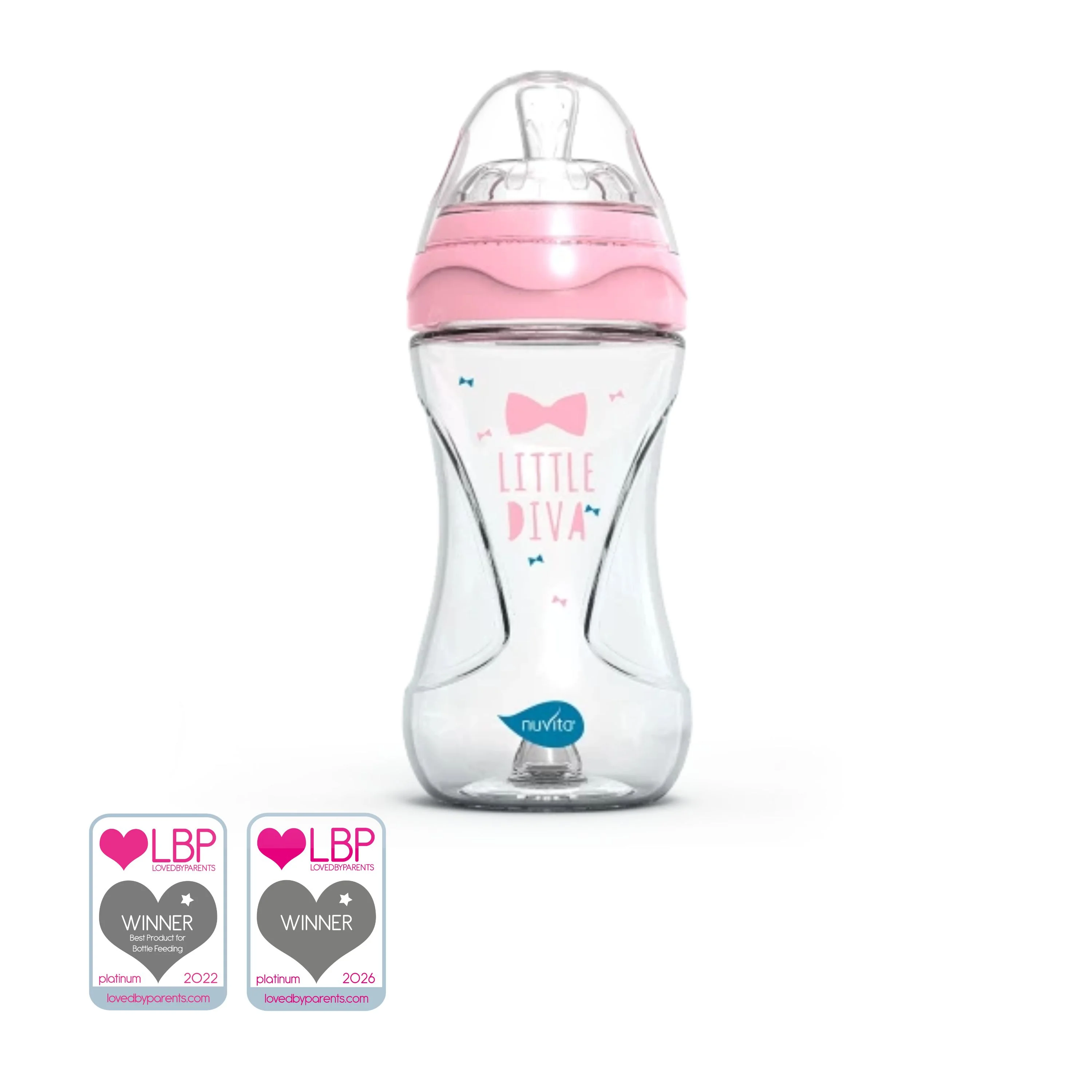 Nuvita Collection Glass Biberon Vetro Con Valvola Riduci Coliche 240 ml, Rosa