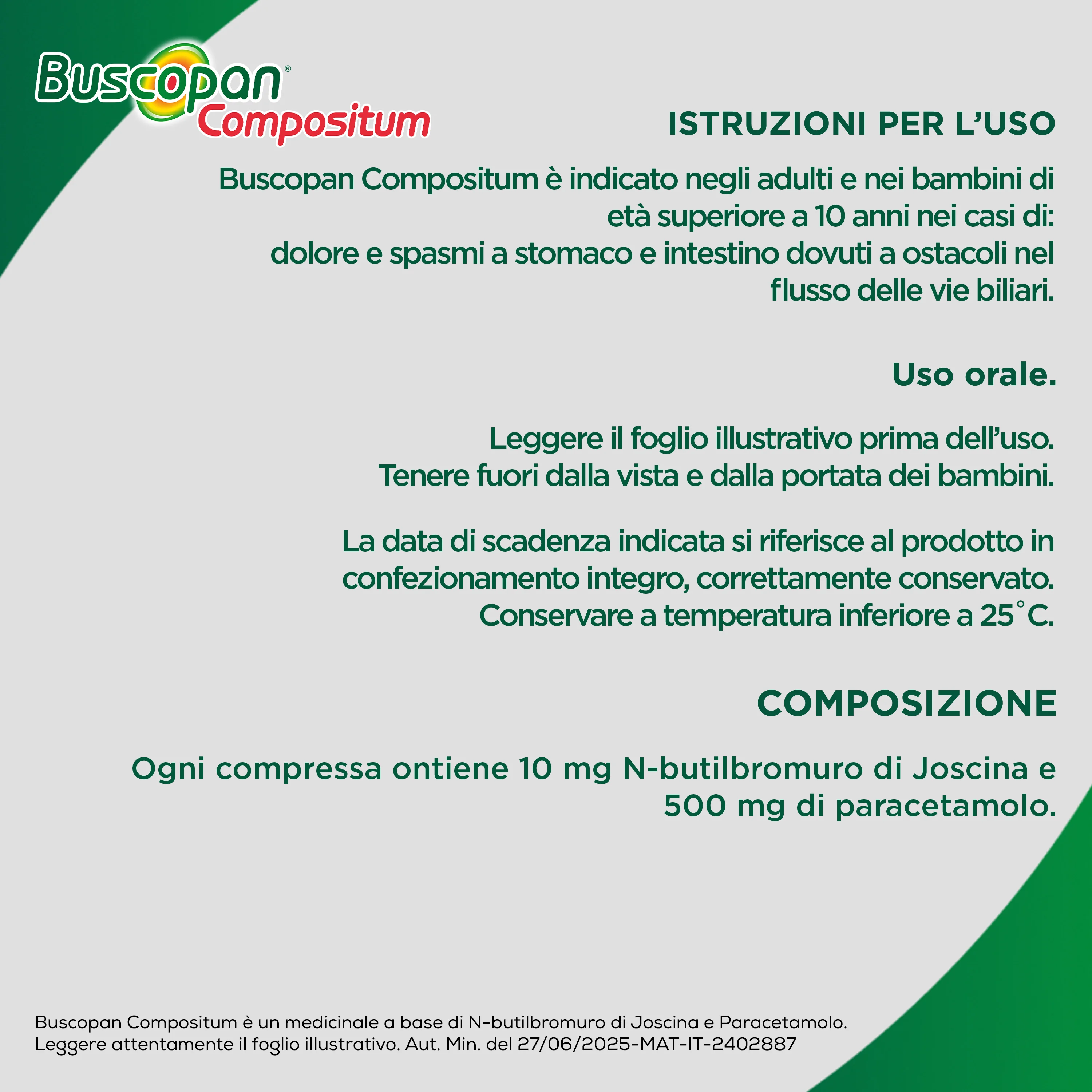 Buscopan Compositum 10 + 500 mg 20 Compresse Rivestite Affezioni del Tratto Gastrointestinale