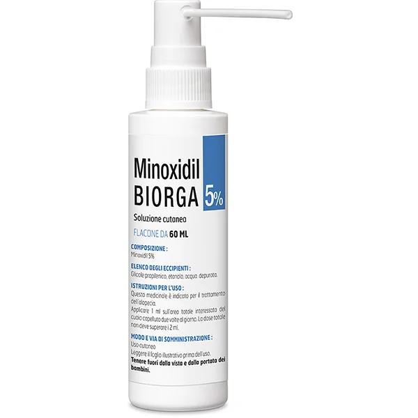 Minoxidil Biorga 5% Soluzione Cutanea Trattamento Alopecia 60Ml