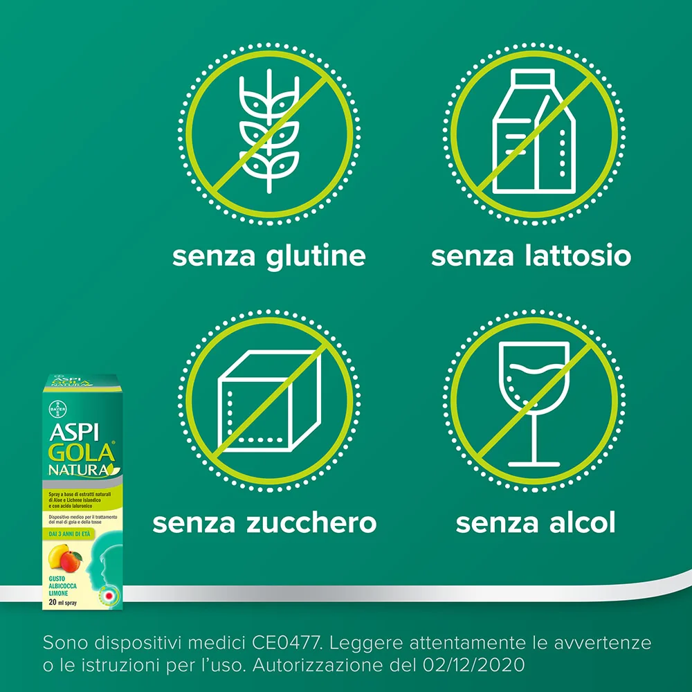 Aspi Gola Natura Spray Albicocca-Limone 20ml Mal di Gola e Tosse