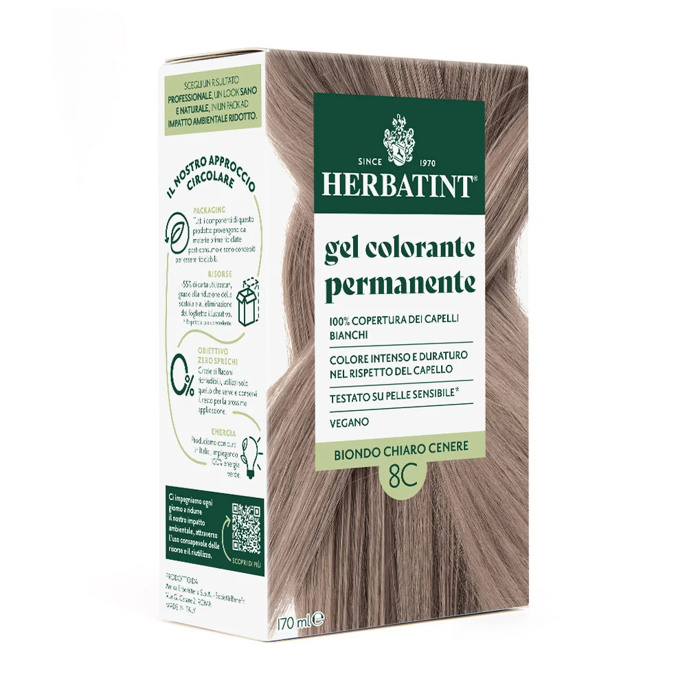 Herbatint Gel Colorante Permanente 8C Biondo Chiaro Cenere 170 Ml Colore Intenso e Duraturo