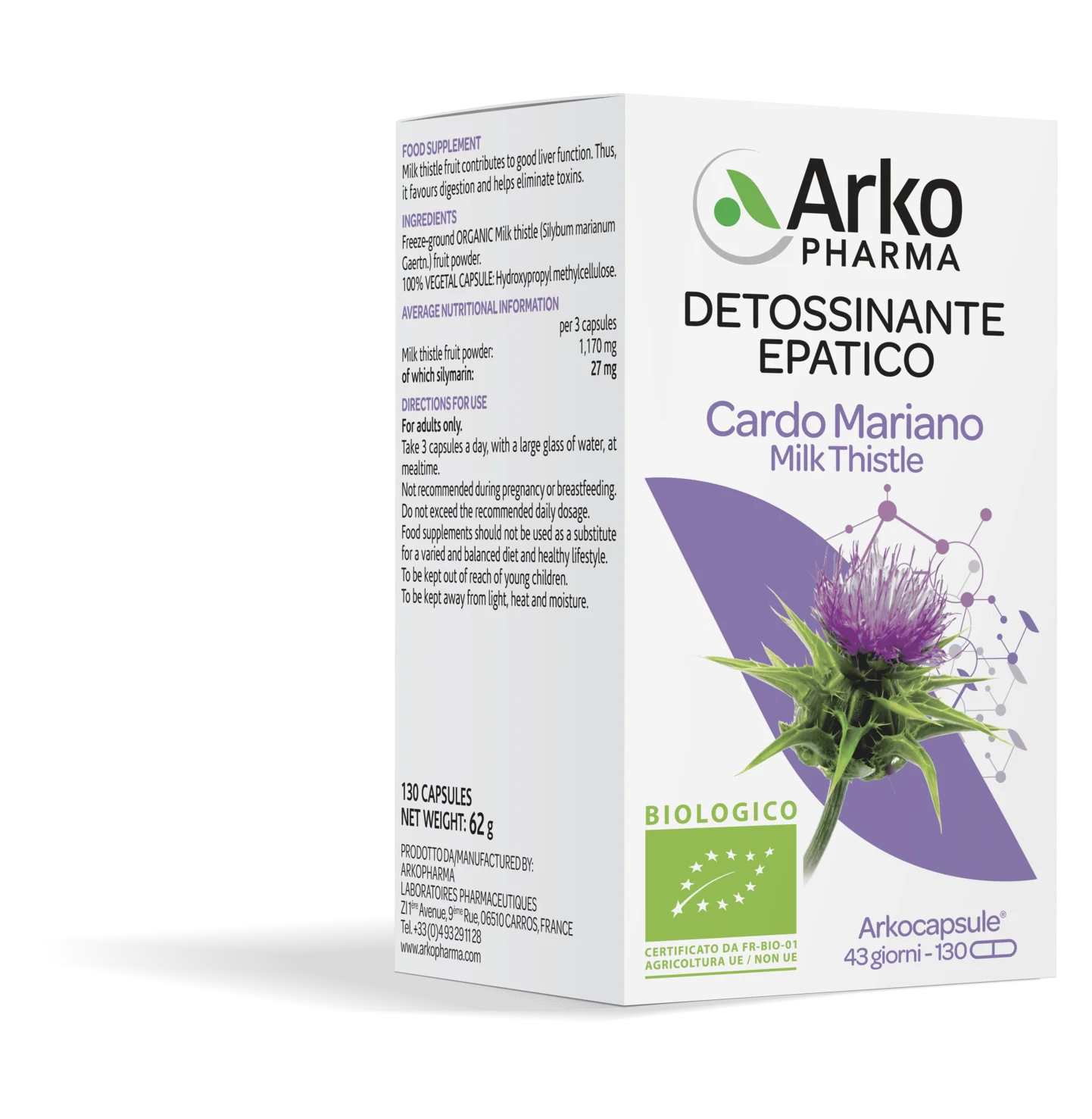 Arkopharma Cardo Mariano 130 Capsule Integratore Fegato