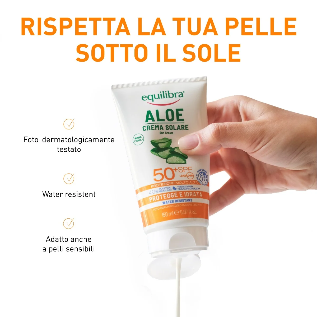Equilibra Crema Solare Aloe Spf 50 + 150 ml Protezione Solare Alta