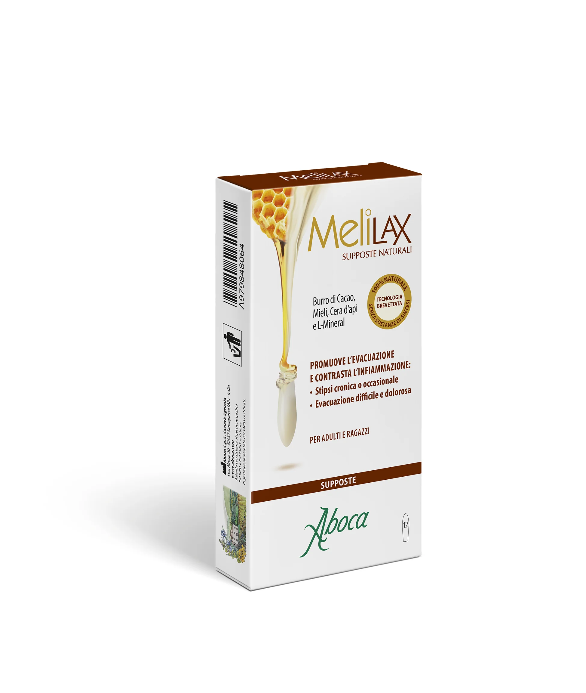 Aboca Melilax Supposte Naturali 12 Pezzi Per Infiammazioni della Mucosa Rettale