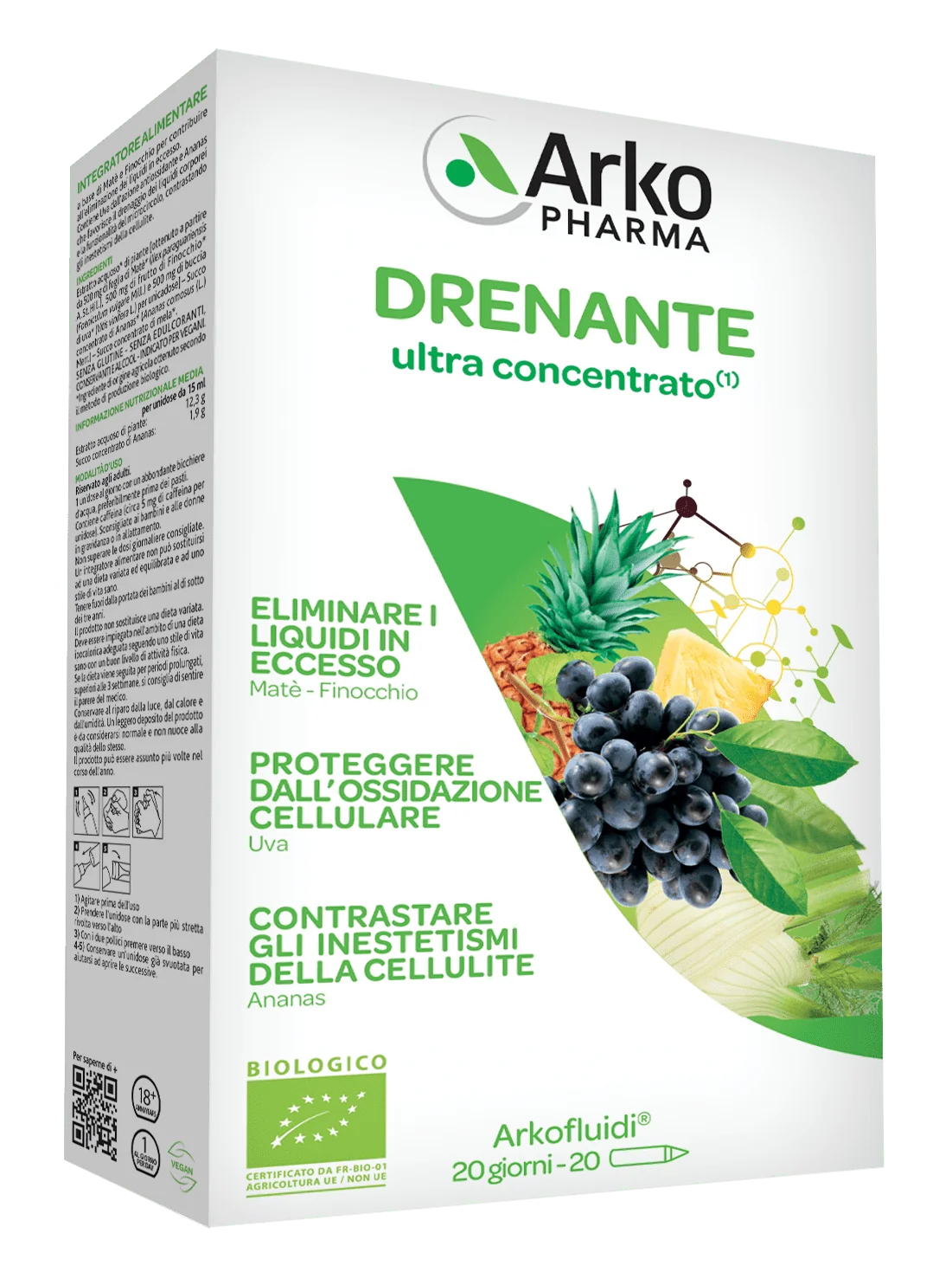 Arkopharma Drenante Bio 20 Flaconcini Azione Drenante