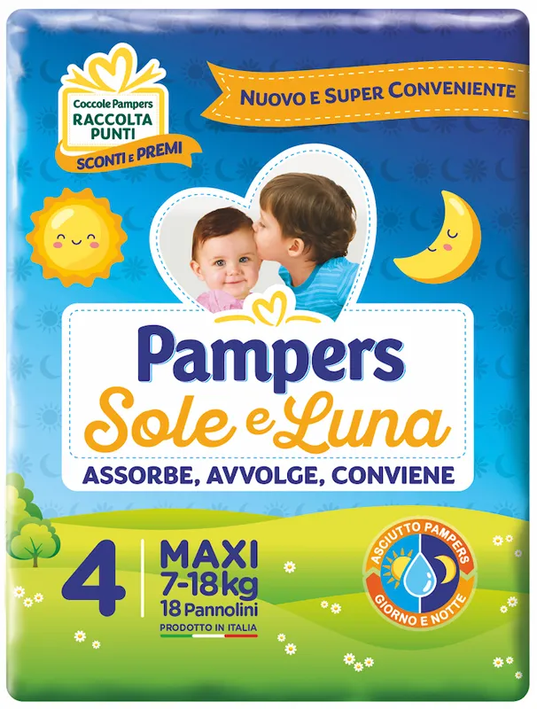 PAMPERS SOLE&LUNA PANNOLINO MAXI 7-18 KG TAGLIA 4 18 PEZZI