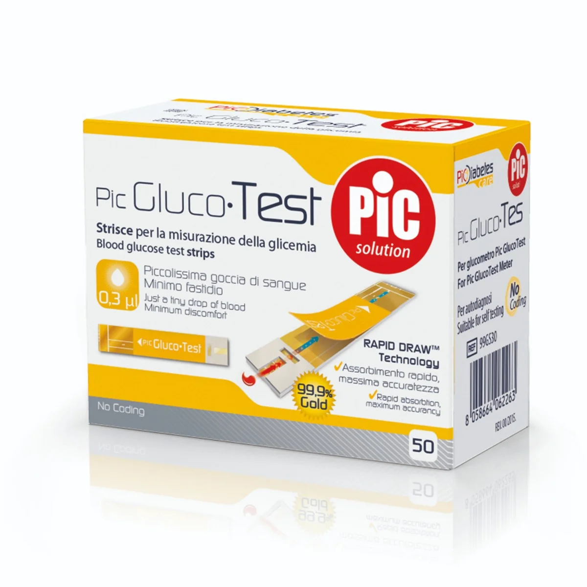 Pic Gluco Test Strisce Reattive Glicemia 50 Pezzi Misurazione Glicemia