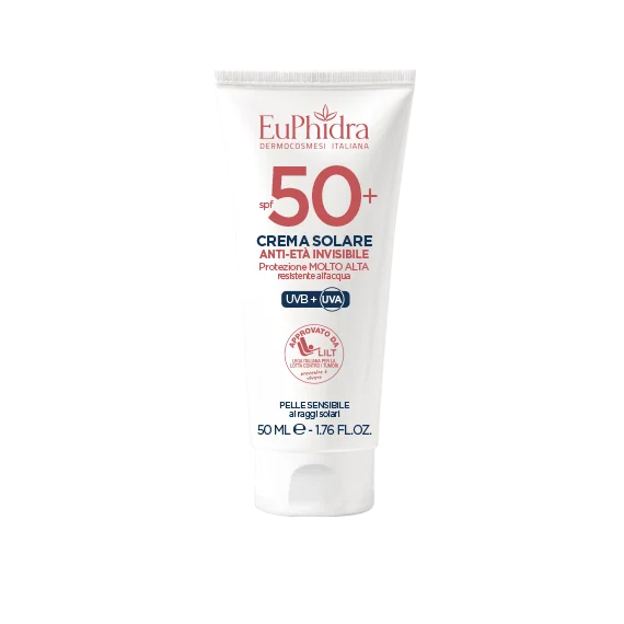 Euphidra Crema Solare Viso Antietà Invisibile SPF 50+ 50 ml Pelle Sensibile ai Raggi Solari