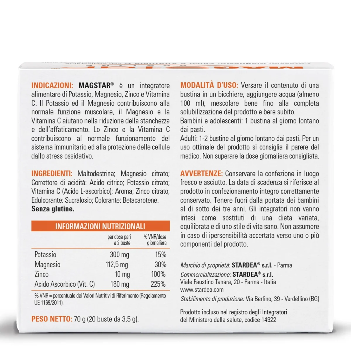Magstar 20 Bustine Integratore Magnesio e Potassio