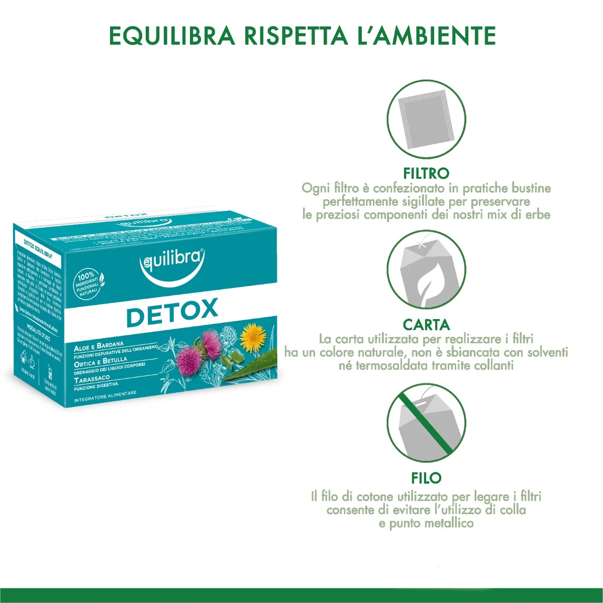 Equilibra Tisana Detox 15 Filtri Aloe, Bardana, Ortica, Betulla, Tarassaco