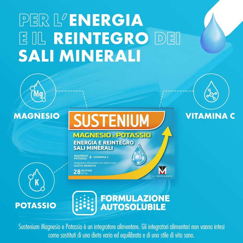 Sustenium Magnesio e Potassio 28 Bustine Contro Stanchezza e Affaticamento