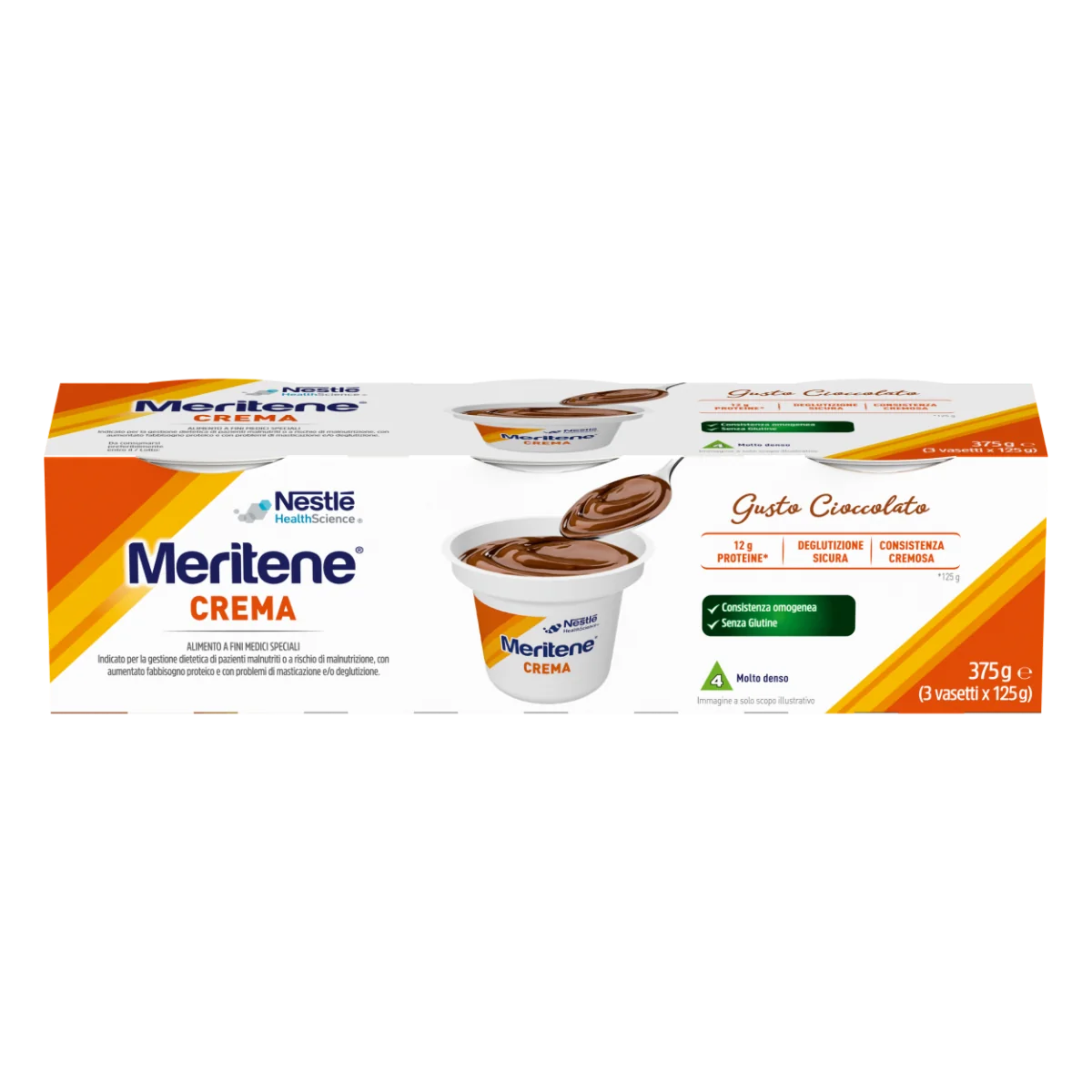 Meritene Forza e Vitalità Crema Cioccolato Dessert Iperproteico Ipercalorico 3x125 g Crema Ipercalorica