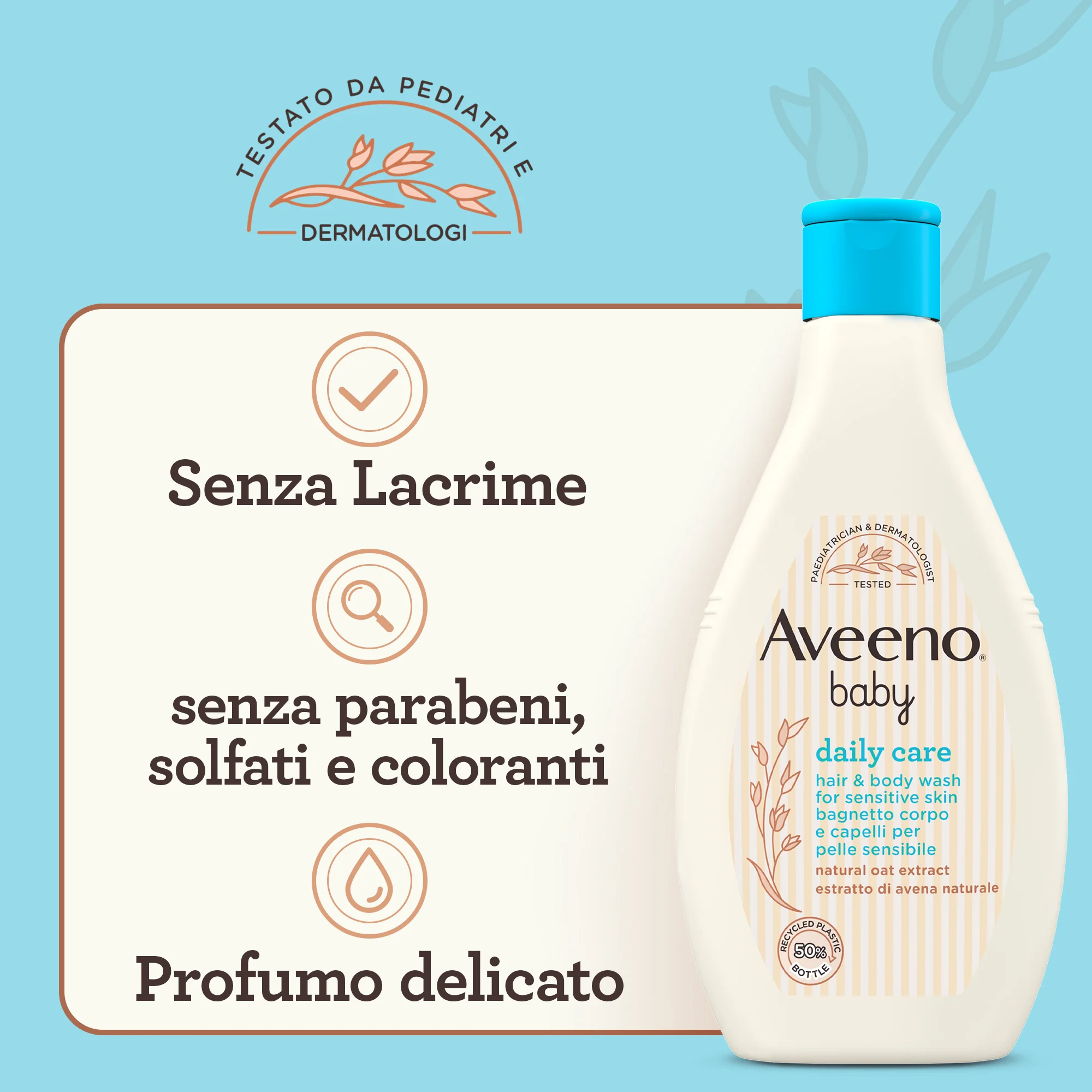 Aveeno Baby Daily Care Bagnetto Corpo e Capelli 250 ml Shampoo e Bagnoschiuma Bambini Delicato 2in1