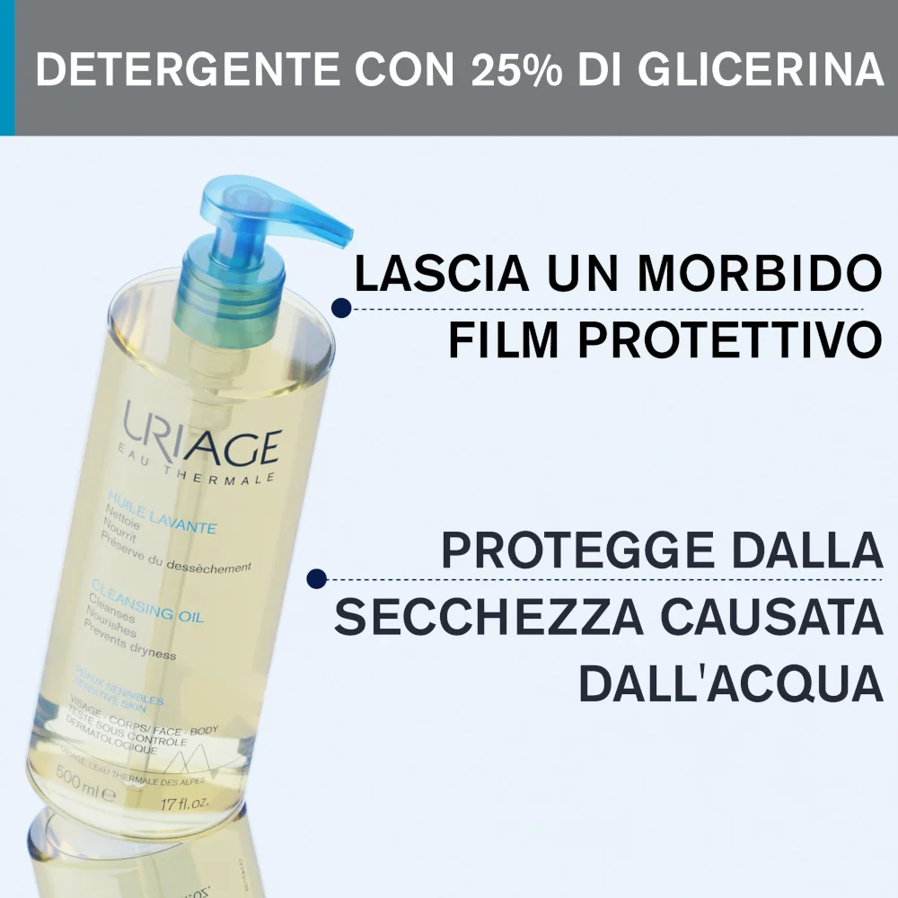 Uriage Eau Thermale Olio Detergente Lavante Viso e Corpo 1 litro Tutti i Tipi di Pelle