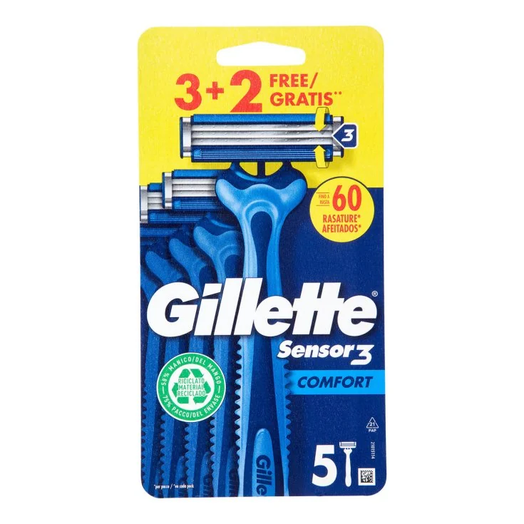 Gillette Sensor3 Comfort 5 Pezzi Rasoio Usa e Getta per Pelli Sensibili