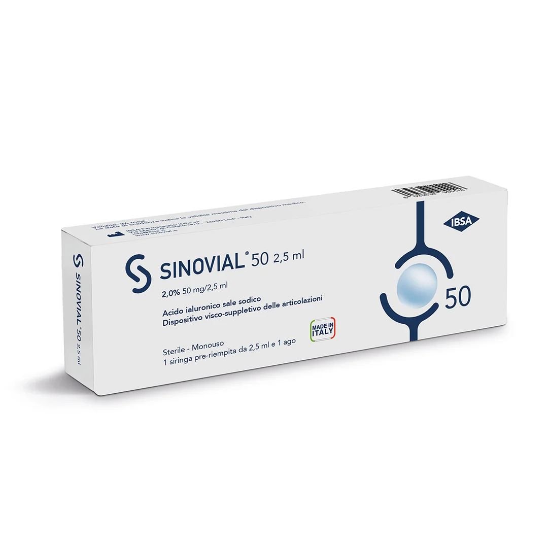 Siringa Intra-articolare Sinovial 50 + Ago Gauge 21 1 Pezzo Acido Ialuronico 2% 50 MG/2,5 ML 1 FS