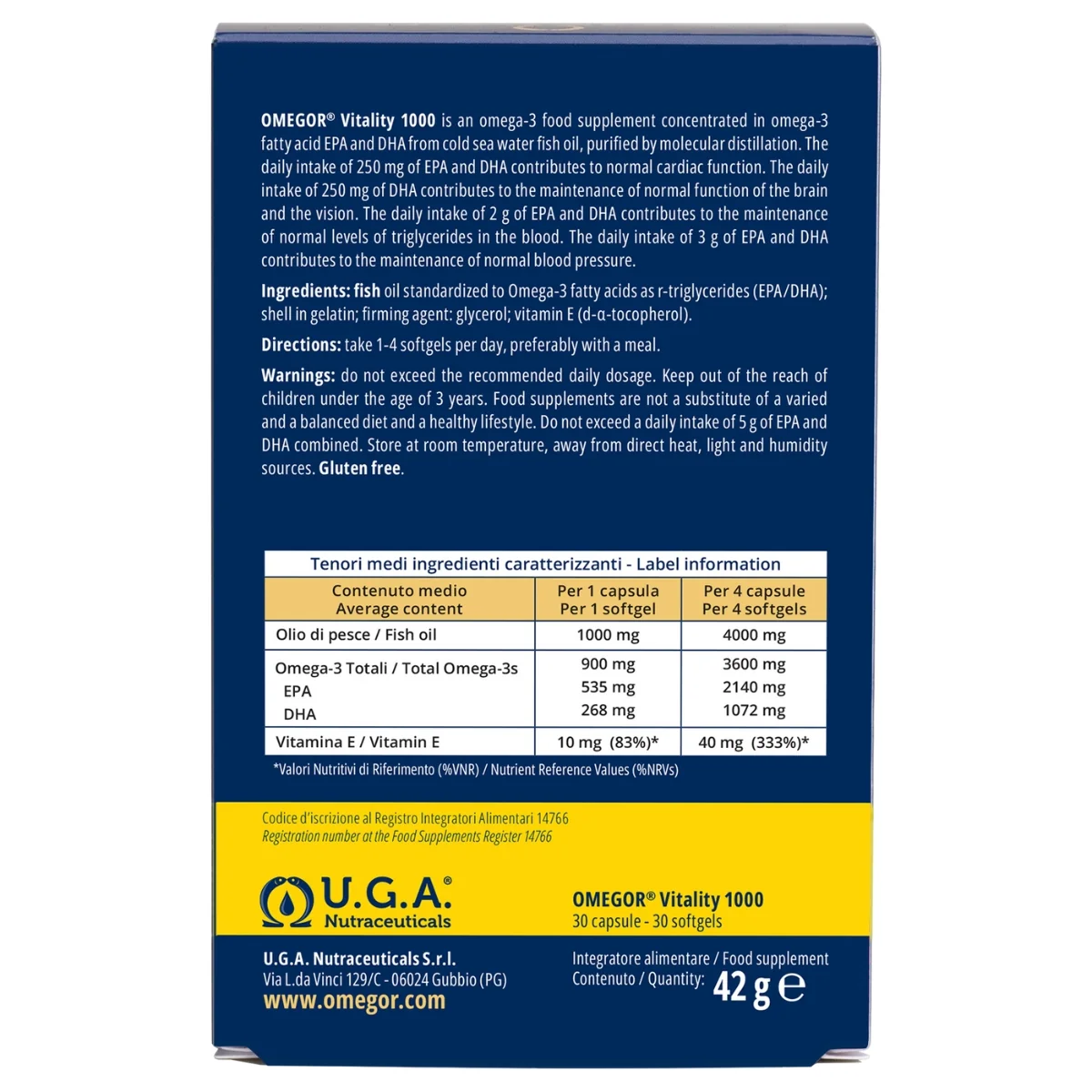 Omegor Vitality 1000 Integratore Omega3 EPA DHA 30 Capsule Molli
