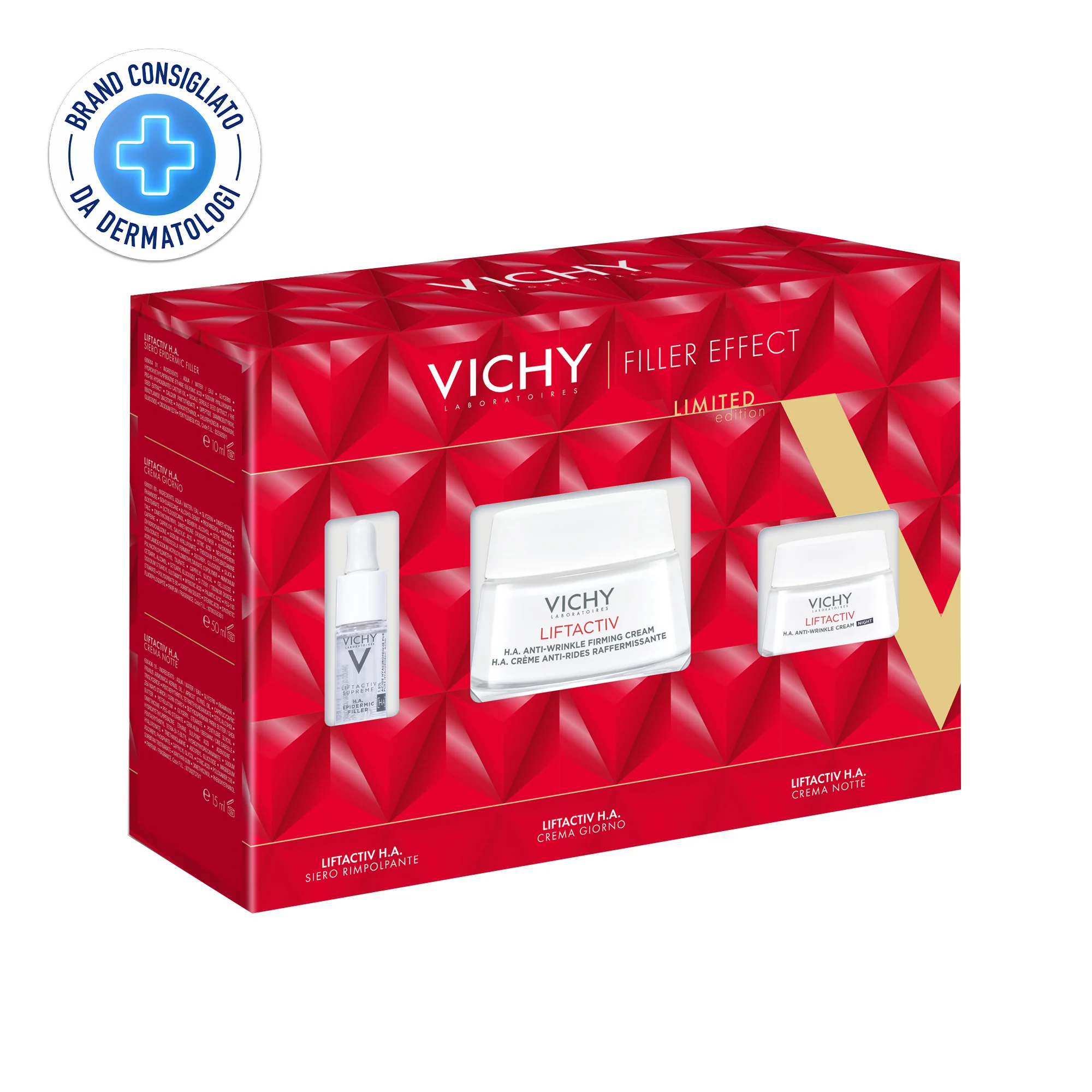 Cofanetto Liftactiv H.A. Crema Giorno 50 ml + Siero H.A. Epidermic Filler 10 ml + Liftactive Supreme Notte 15 ml Effetto filler