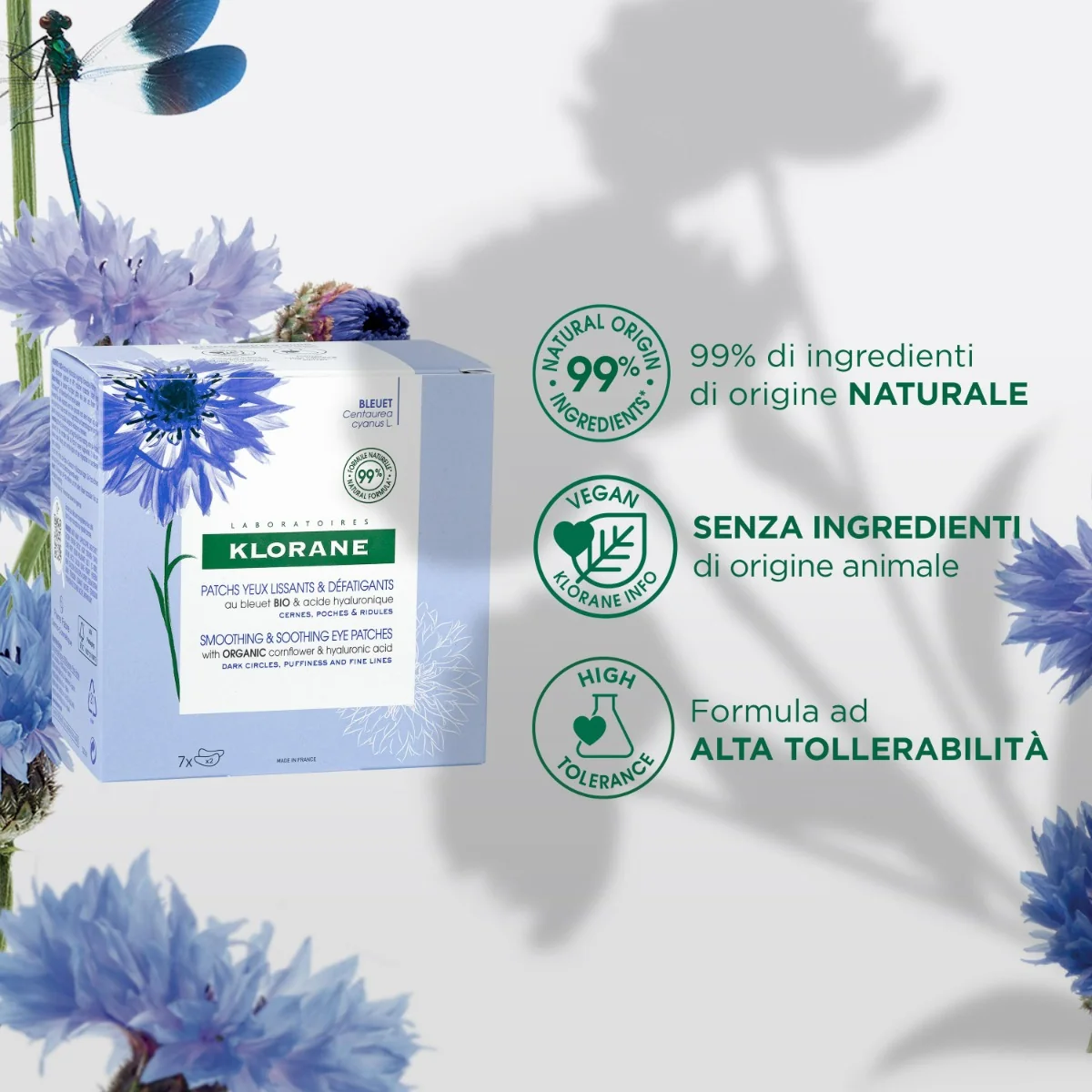 Klorane Patch Occhi Leviganti e Defaticanti al Fiordaliso Tutti i Tipi di Pelle