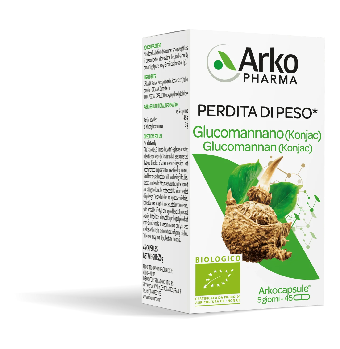 Arkopharma Glucomannano 45 Capsule Per Favorire La Perdita Di Peso