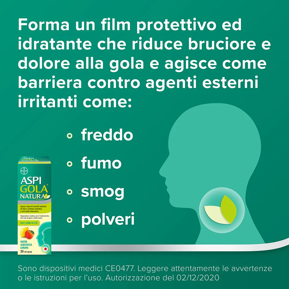 Aspi Gola Natura Spray Albicocca-Limone 20ml Mal di Gola e Tosse