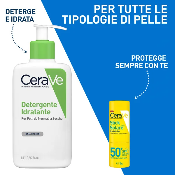 CeraVe Stick Solare Invisibile Spf 50+ 8 g Stick Solare per Viso Labbra e Aree Sensibili