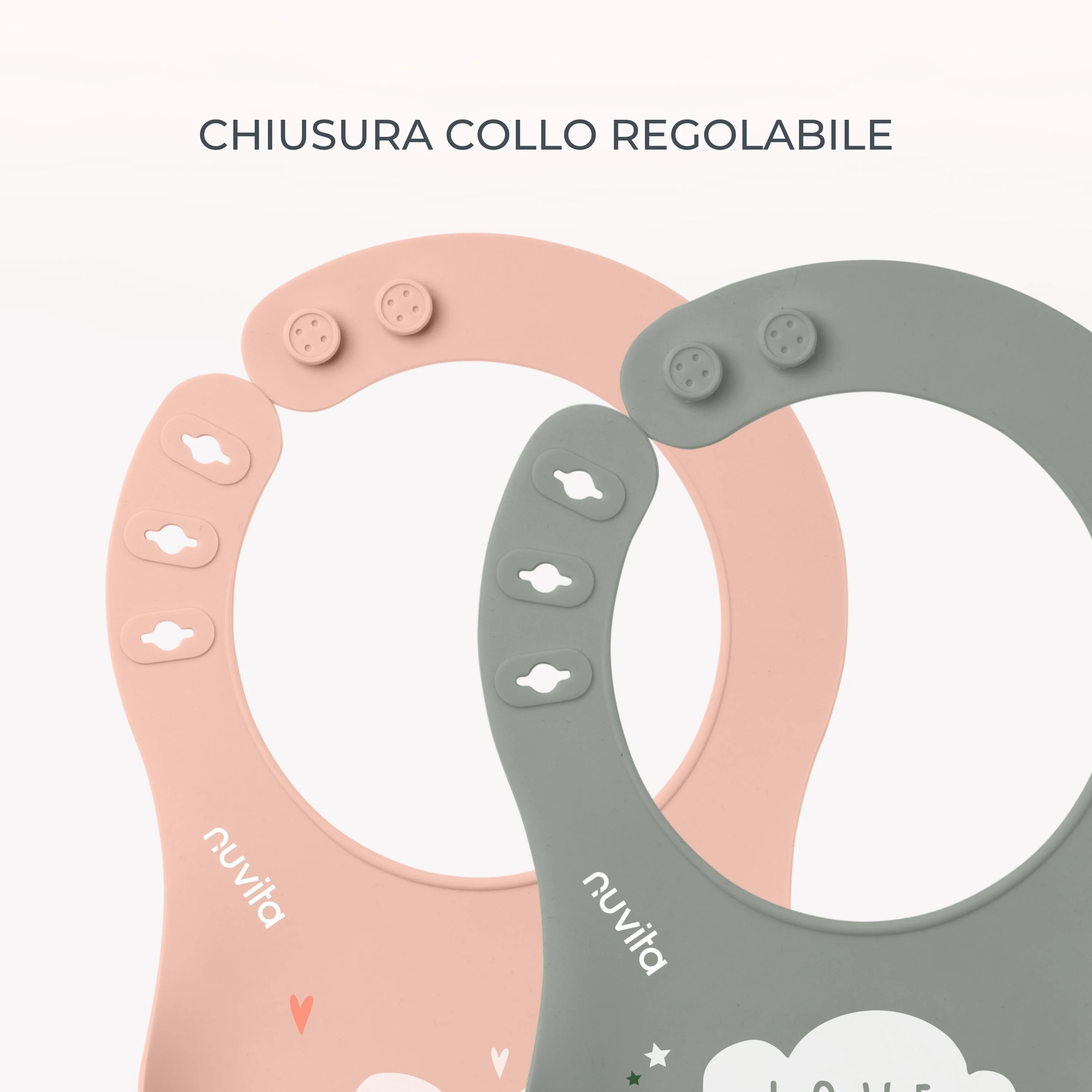 Nuvita Squashy Bavaglino Arrotolabile Silicone 2 Pezzi English Rose Sage Green
