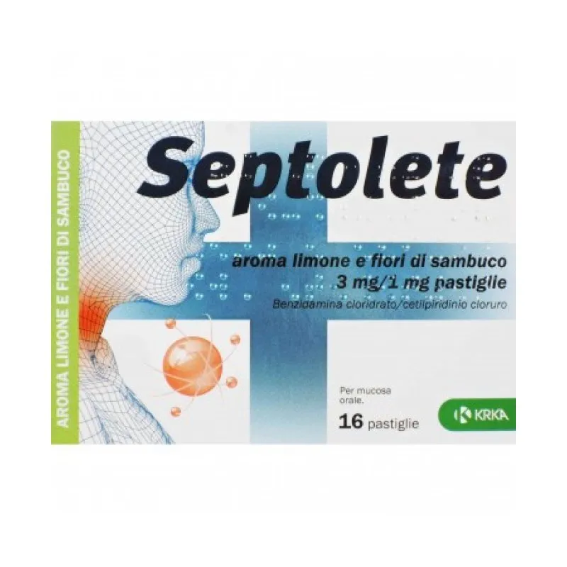 Septolete 3+1 mg  Gusto Limone e Fiori di Sambuco 16 Pastiglie Antisettico per la Gola