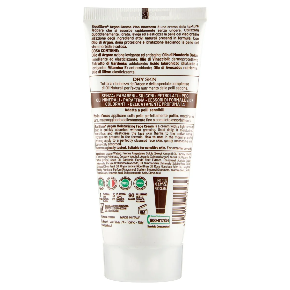 Equilibra Argan Crema Viso Idratante 75 Ml Idrata la Pelle