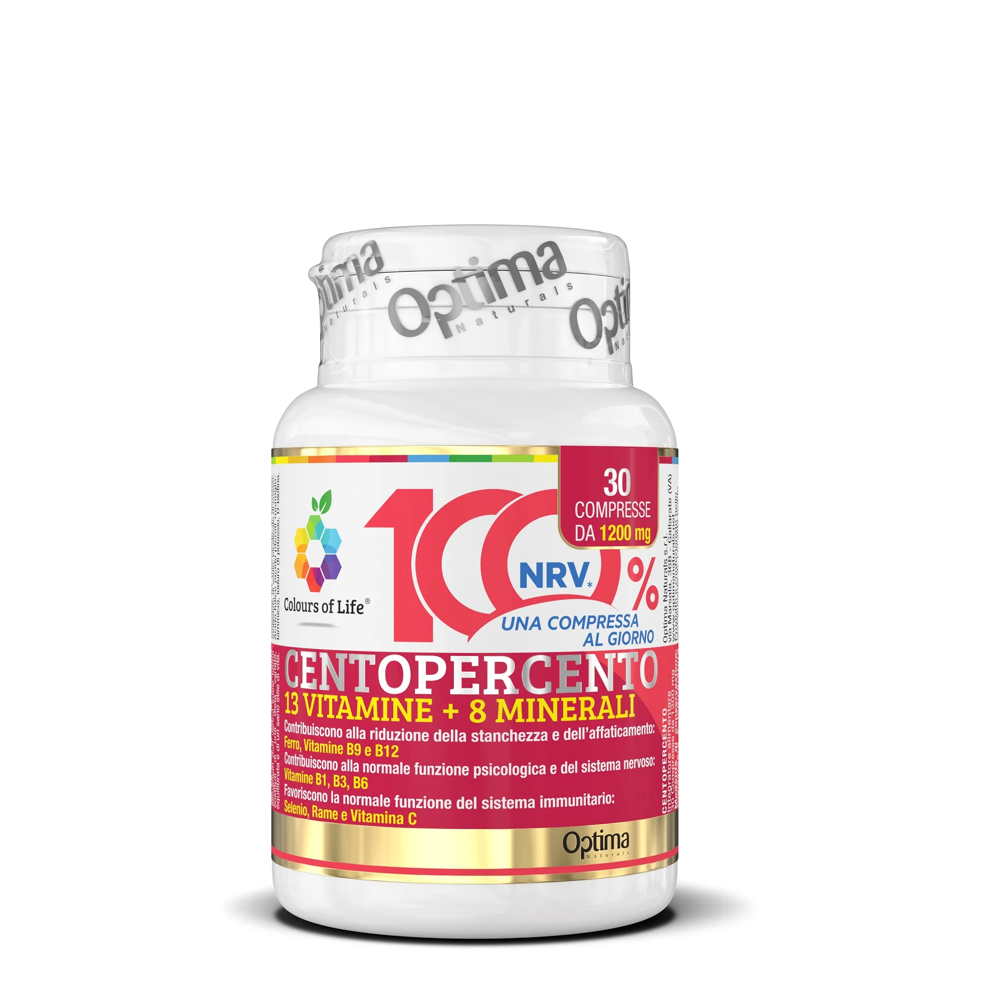Optima Colours of Life Centopercento 30 Compresse Multivitaminico e multiminerale