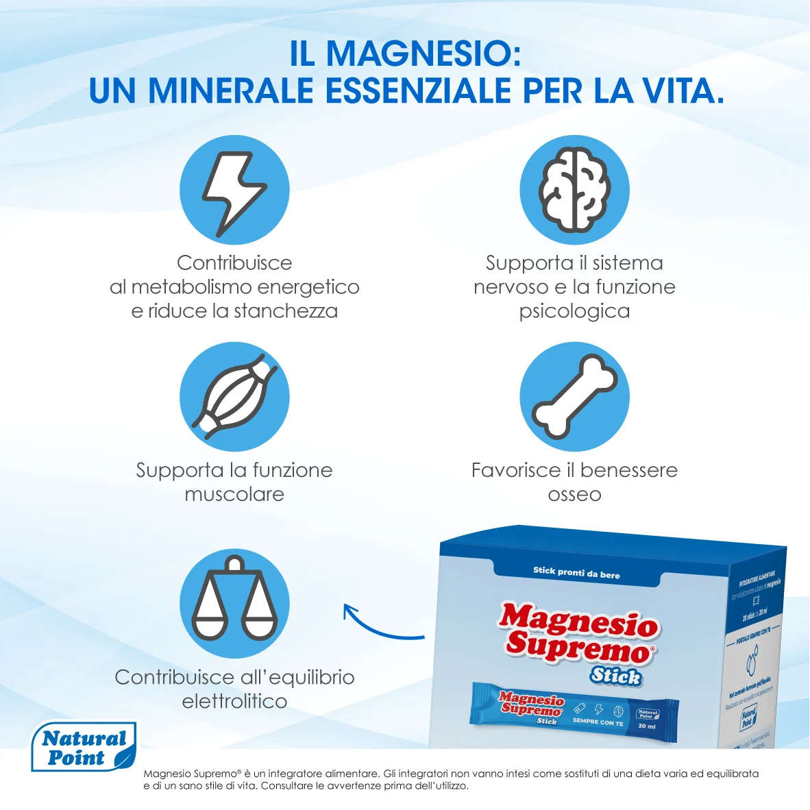 Natural Point Magnesio Supremo 20 Stick Integratore Alimentare