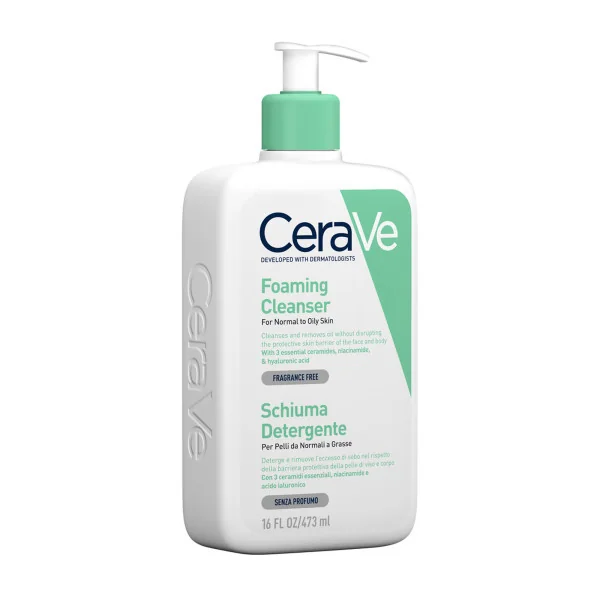 Cerave Schiuma Detergente Viso e Corpo 473 Ml Detergente ideale per la Pelle da normale a grassa