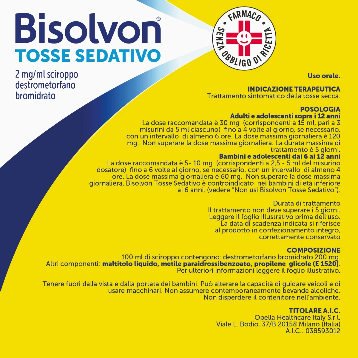 Bisolvon Tosse Sedativo Sciroppo 2 mg/ml 200 ml Tosse Secca