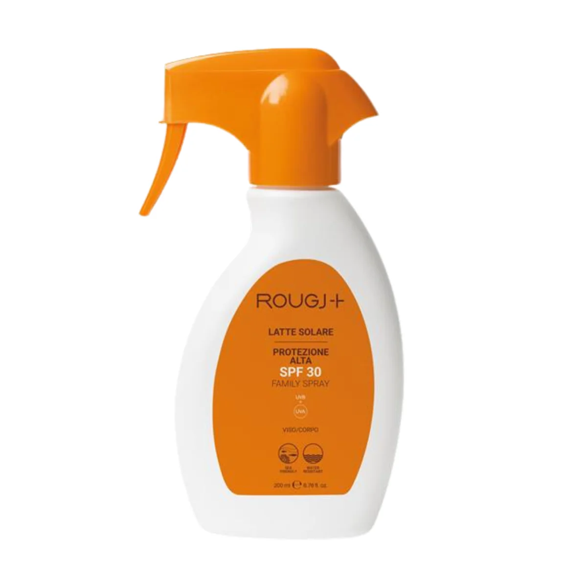 Rougj Latte Solare Spray Trigger SPF30 200 ml Protezione famiglia viso-corpo