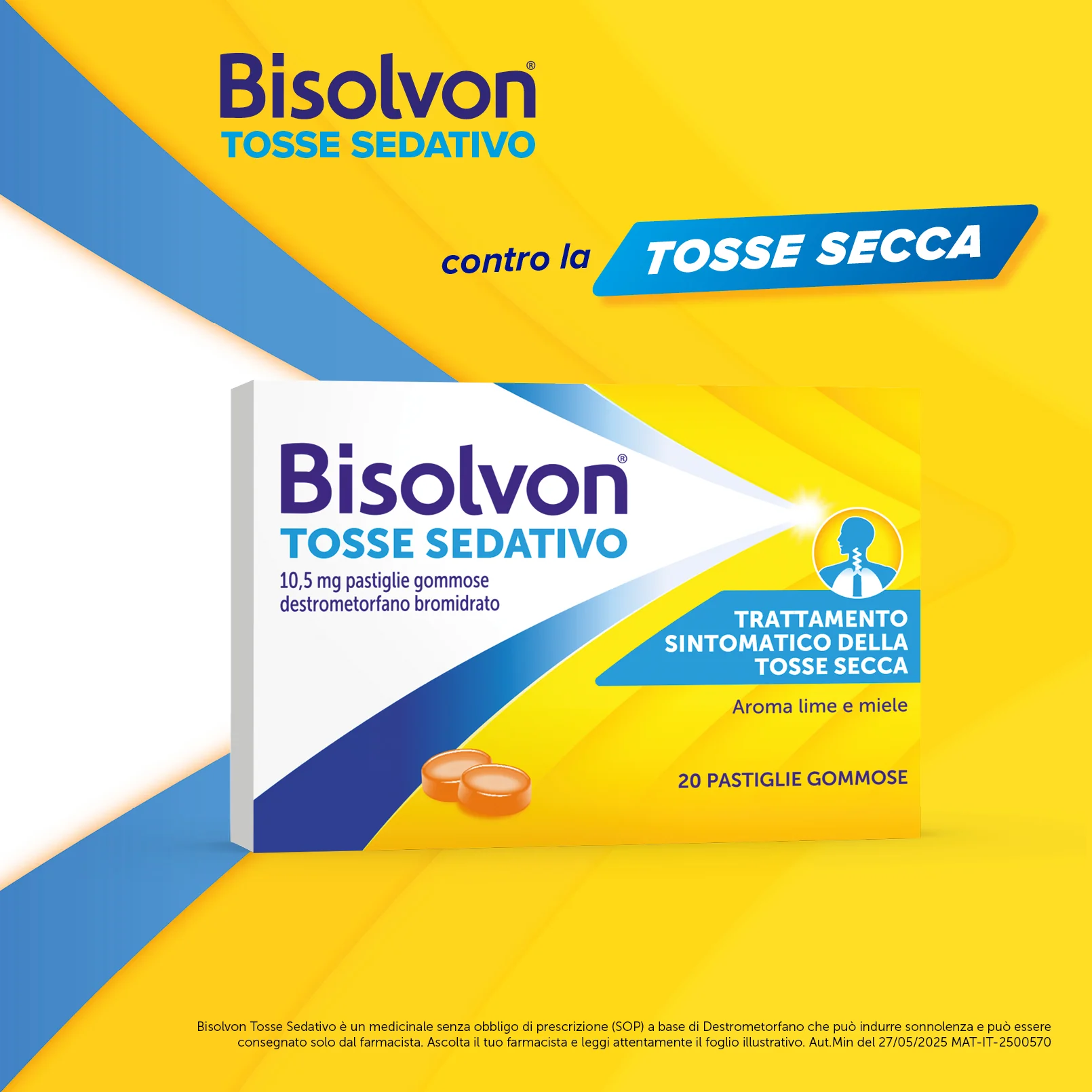 Bisolvon Tosse Sedativo 10,5 mg 20 Pastiglie Gommose Calma la Tosse